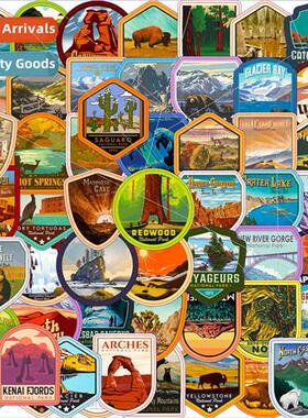 63 U.S.  Parks Stickers Nature Parks Travel Cross Mirror Out