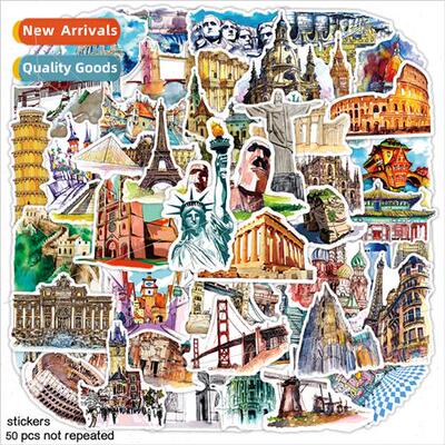 50 world famous buildings retro stickers ipad phone case wat