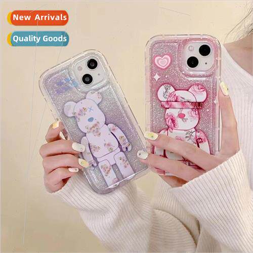 Glitter ins pink rose bear 适用 iPhone12/13promax couple 11
