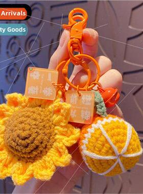 Creative handmade knitting wool crochet DIY orange keychain
