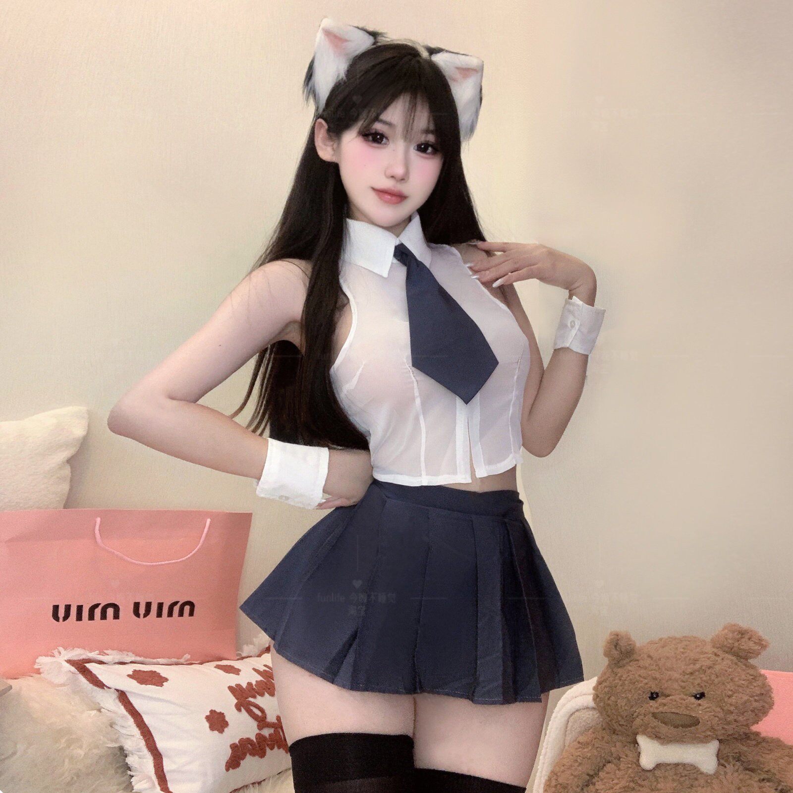 今晚不睡觉情趣性感内衣学院风JK制服纯欲学妹领带衬衫百褶裙qqny