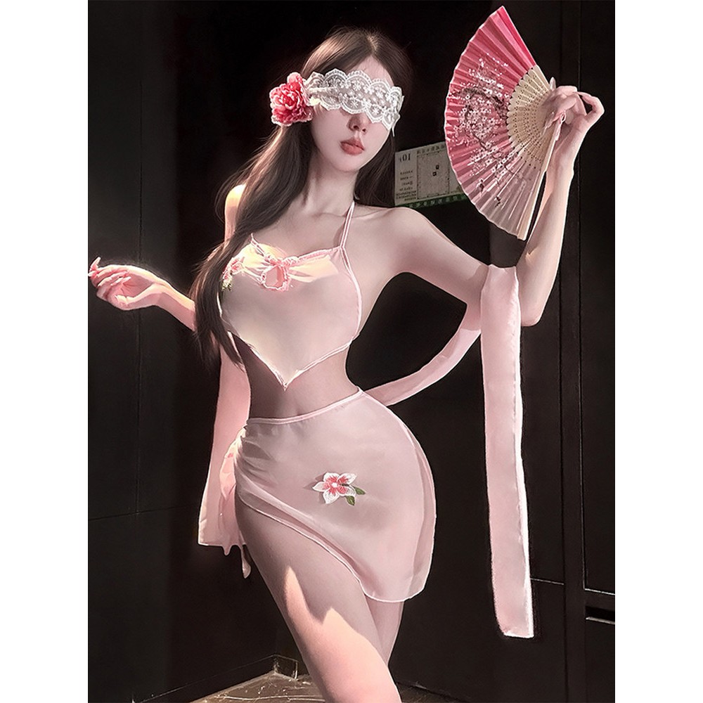 纯欲性感汉服少妇肚兜qqny套装火辣免脱古风制服睡衣抹胸露背内衣
