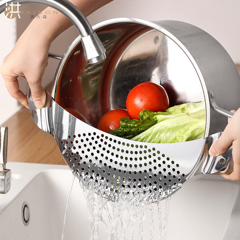 不锈钢厨房沥水器果蔬滤水器隔渣板锅边过滤器挡板厨房工具