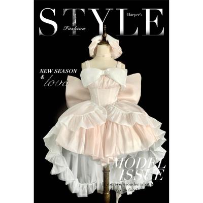 法式小香风粉色抹胸连衣裙子女夏季在逃公主古着vintage蓬蓬短裙