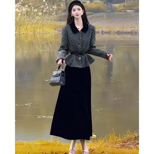2025秋冬季 有里布含腰带一整套短外套半身裙两件套DM0198 新款