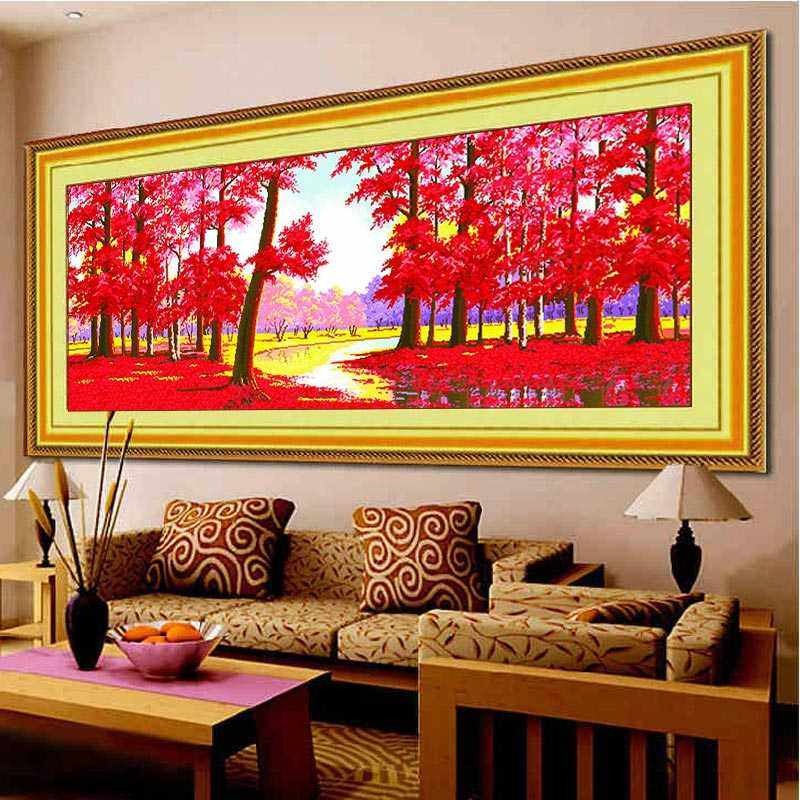 2024新款线绣红枫林十字绣成品机绣鸿运当头纯手工客厅风景画大画,居家布艺,十字绣成品,淘宝优惠券,粉丝福利购,淘宝优惠卷