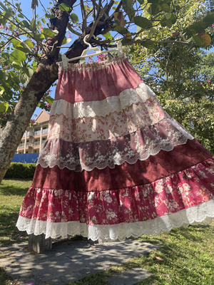 GFMin原创手作拼接圣诞复古小清新田园风多节裙森系百搭休闲