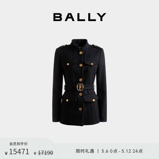 巴利女士海军蓝羊毛混纺外套6305002 BALLY