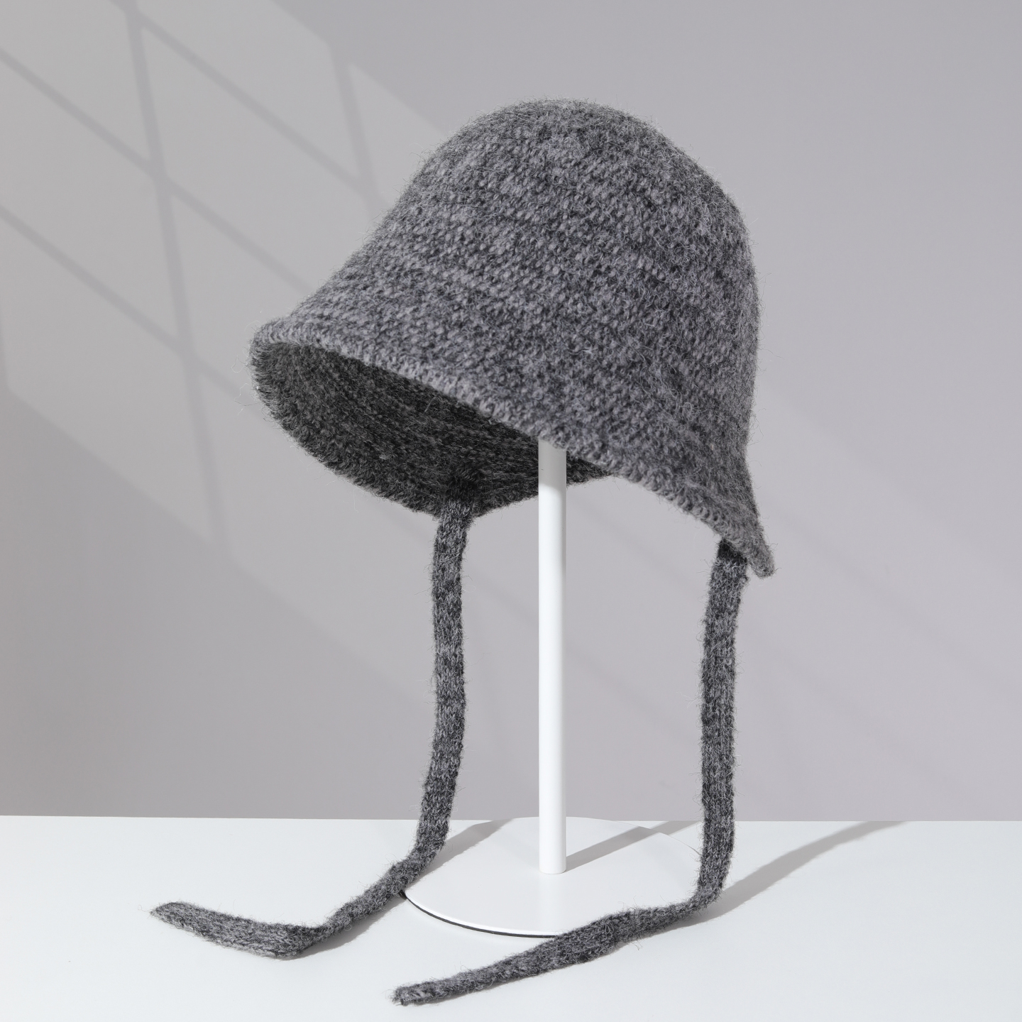 大头围绑带毛线帽开叉渔夫帽女秋冬保暖百搭针织护耳帽盆帽显脸小