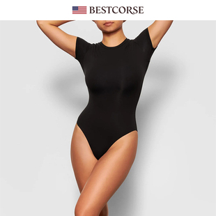 欧美紧身无缝连体衣外穿内搭卡戴珊打底衫skims上衣短袖t恤同款