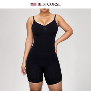 欧美紧身吊带无缝连体衣平角裤显身材收腹黑色SKIMS塑身衣同款