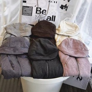 外贸Scub Plush女士连帽加绒卫衣修身版开衫秋冬运动休闲外套