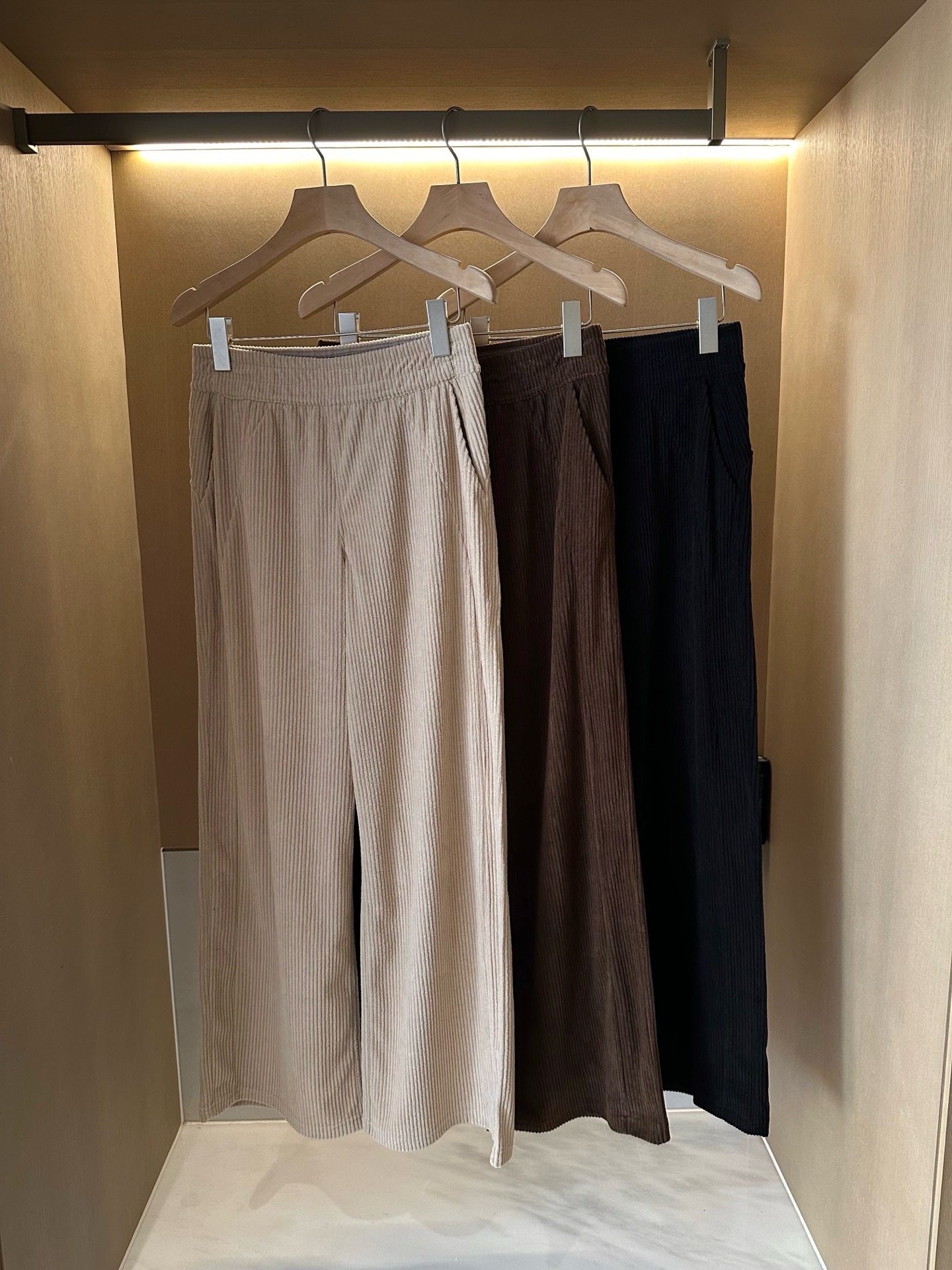 外贸scub纯色松紧中腰宽松阔腿裤灯芯绒30