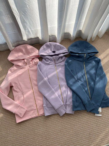 外贸scub女士修身款全拉链连帽卫衣秋冬运动休闲拉绒外套丁香紫金