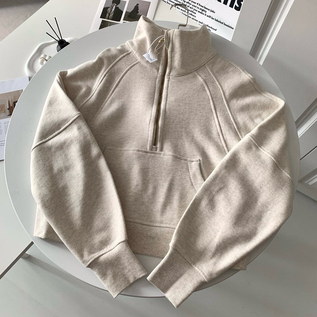 青岛外贸scub女士宽松款半拉链立领卫衣秋冬运动休闲毛圈上衣瑜伽