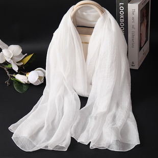 2026年新款爆款真丝围巾女百搭白色中老年款丝巾高级感时尚披肩