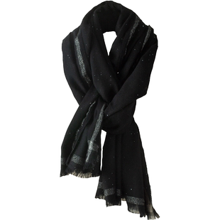 黑色纯羊毛围巾女100羊绒丝巾大衣亮片2025秋冬百搭薄款高档围脖