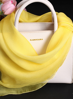 100%桑蚕丝小丝巾春季鹅黄色真丝小方巾薄款防晒护颈纱巾高端系脖