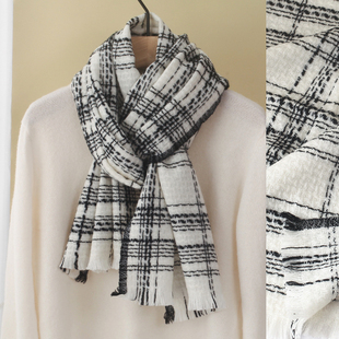 白色纯羊毛围巾冬季2026新款小香风格子100羊绒毛线高级感高档女