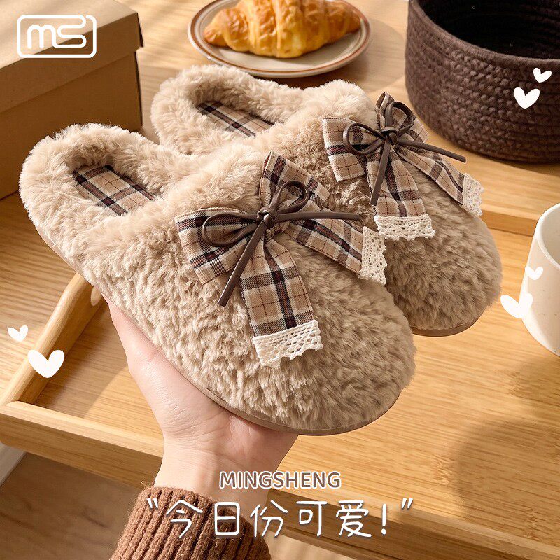 秋冬防滑保暖蝴蝶结女棉拖