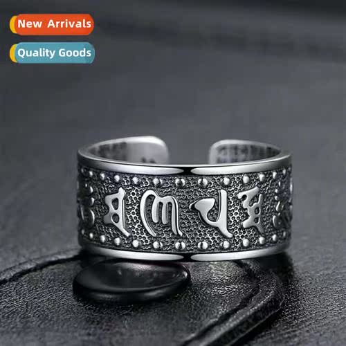 n silver-plated six-character ring mens opening can be adjus