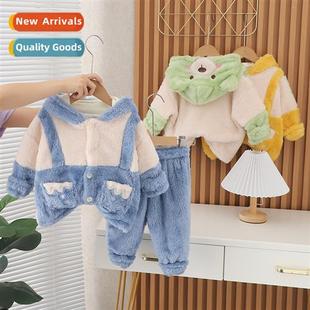 new boys pajamas fall cardigan winter velvet 2023 pellet