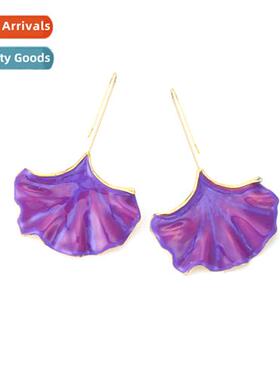 New retro drip oil ginkgo biloba ear hooks exaggerated desig