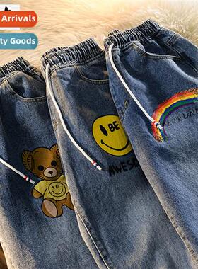 Elastic waist jeans mens  womens style tide ins loose 2023 f