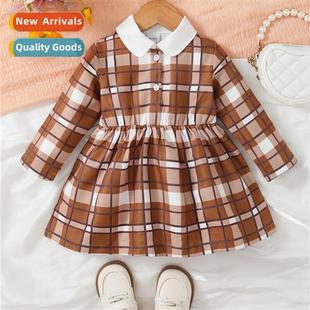 plaid pri Autumn sleeved printed new 2023 Spring Girls