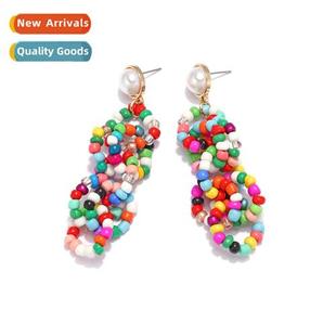 layer circle rice fashi earrings multi beads tempera persaly