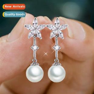 female earrings temperament earri Flower pearl
