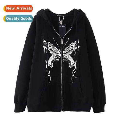 Dark Wind Hip Hop Gothic Harajuku Y2K Butterfly Print Zipper