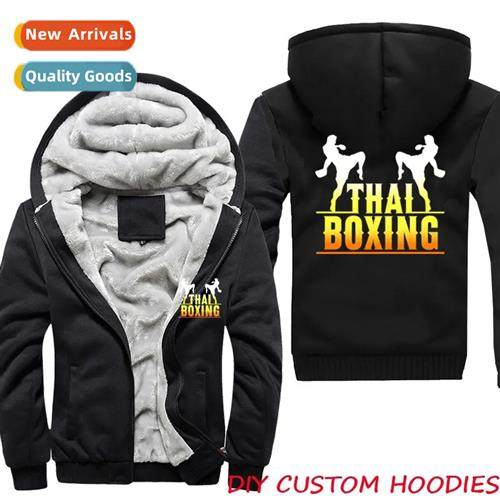 Muay Thai Boxer Mens Hooded Sweatshirt Thickened Zipper Swea
