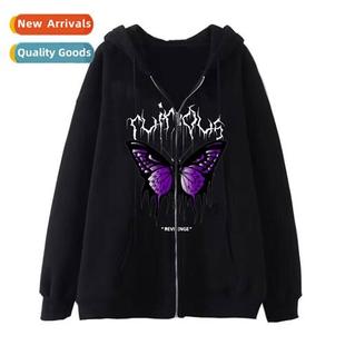 Dark Hip Hop Gothic Harajuku Y2k Butterfly Zipper Hoodie Men