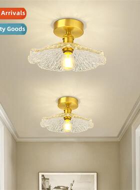Japanese simple ins brass glass ceiling light flower hallway