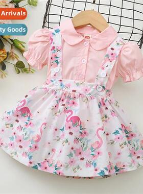 Girls spring  autumn  2021 new n solid color short-sleeved b