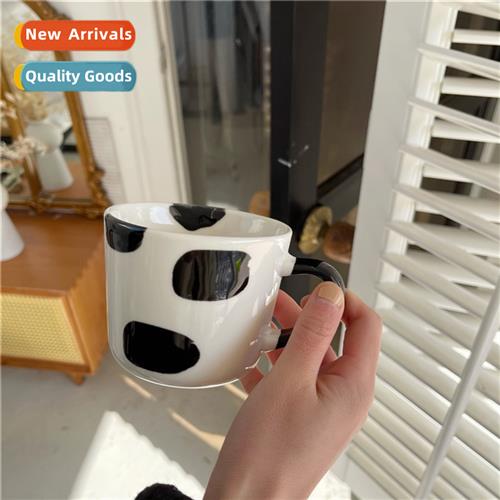 Korea ins cute simple cow mug polka dot ceramic cup large ca