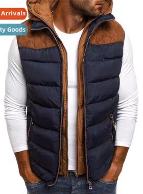 Mens large size cott vest color blocking shoulder insert men