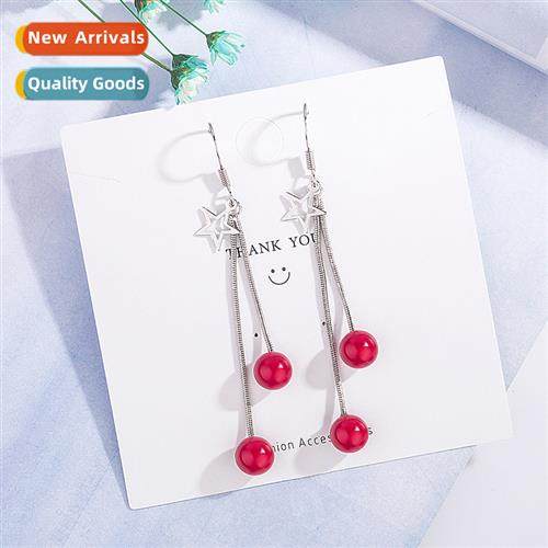 n new five-pointed star star red pearl lg earrings female ac