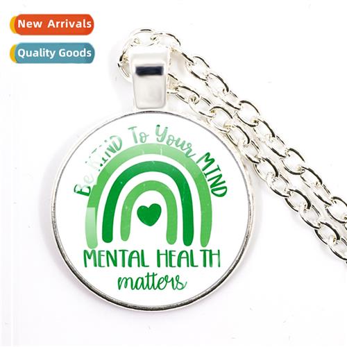 Be Kind To Your Mind Mental Health Necklace Glass Round Pend