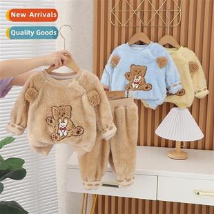 pajamas boys coral 2023 padded childrens velvet thick winter