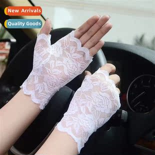 finger short rose lace breath sexy half gloves Summer ladies