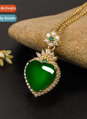 Love heart agate inlaid jade green chalcedy pendant light lu