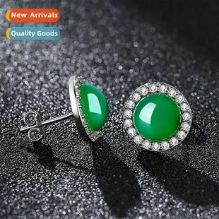 green agate earrings chrysoprase plated female inla silver