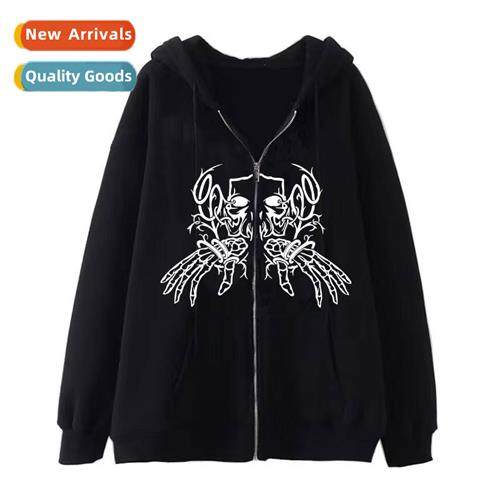 Dark wind hip-hop gothic Harajuku Y2Y skull zipper hoodie me