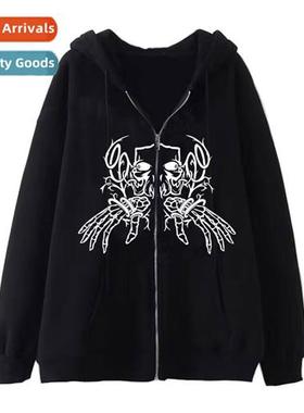 Dark wind hip-hop gothic Harajuku Y2Y skull zipper hoodie me