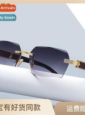 2021 new wood grain temples metal sunglasses irregular squar