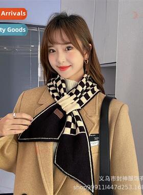 2021 new fall and winter diagal knted scarf warm checkerboar
