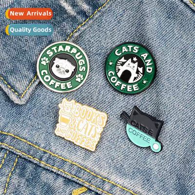 Creative Kten Cfee Brooch Cute Carto Pug Puppy Cat Cafe Broo