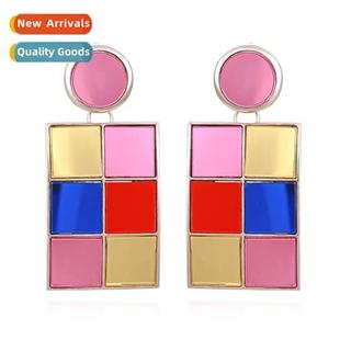 splicing color drop New earrings geometric oil retr creative